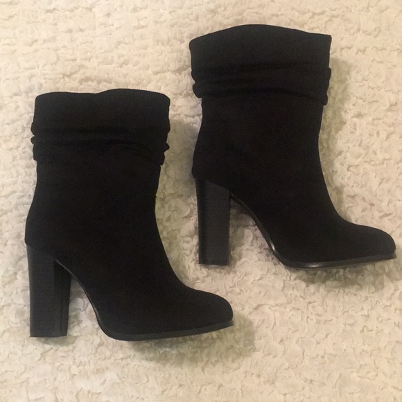 Black Faux Suede Ankle Booties - Picture 1 of 8